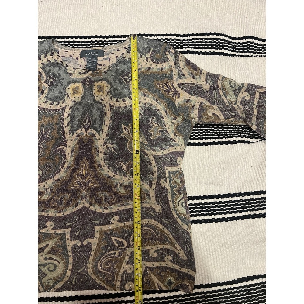 Koret Tapestry Metallic‎ Printed Long Sleeve Silk Blouse Size Petite Medium - Picture 8 of 10